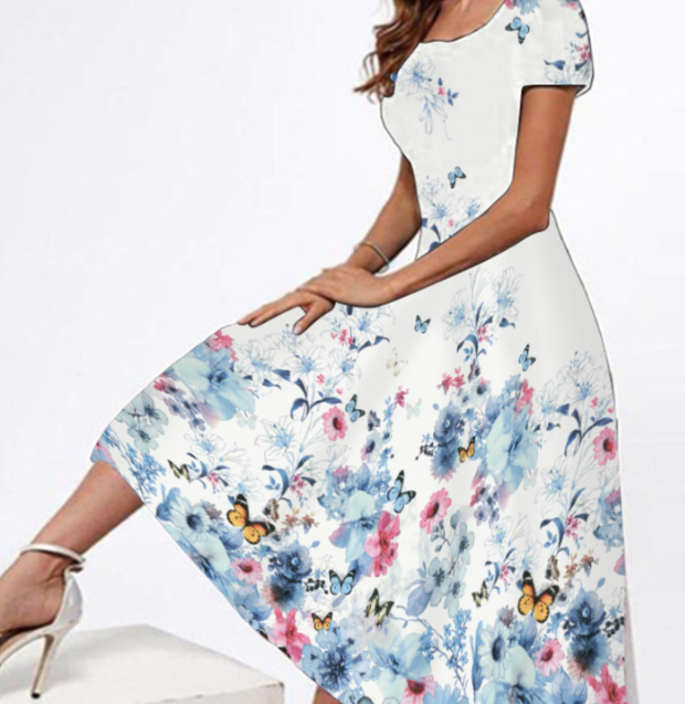 Elegant 3D Long Dress with Floral Print (One Piece)