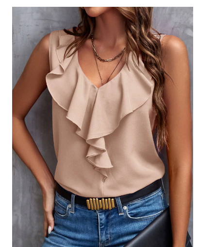 Ruffled V-Neck Tank Top for Women (Single Piece)