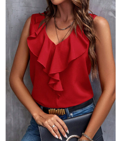 Elegant V-Neck Ruffle Blouse