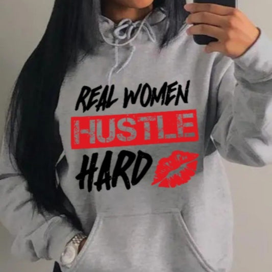Women's Letter Print Hoodie – Relaxed Fit with Kangaroo Pocket
