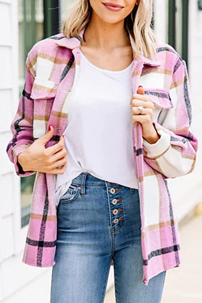 Checkered Plaid Shirt with Button Placket (One Piece)