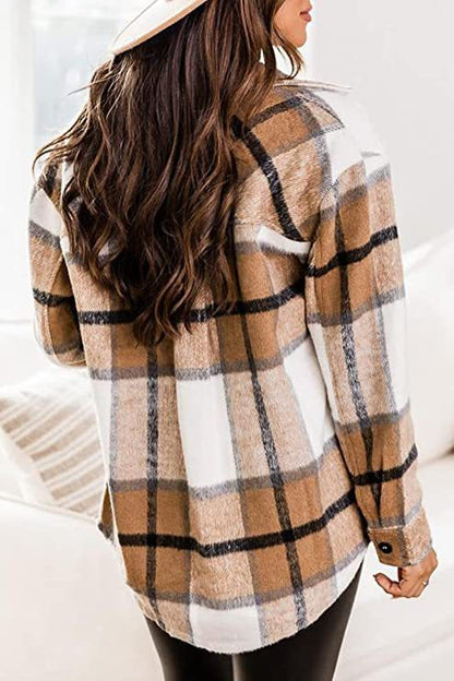 Checkered Plaid Shirt with Button Placket (One Piece)