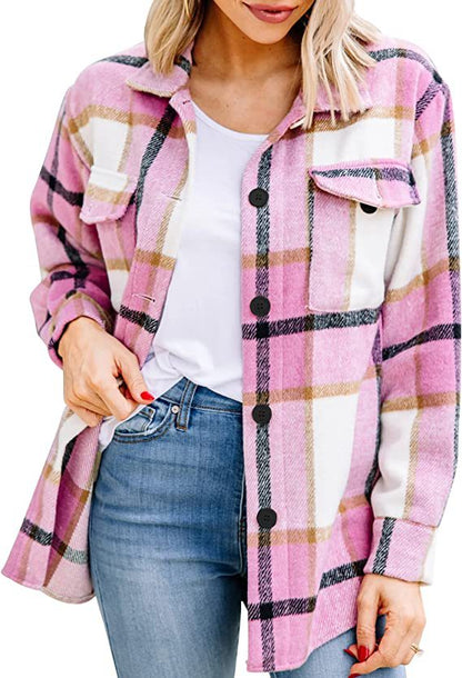 Checkered Plaid Shirt with Button Placket (One Piece)