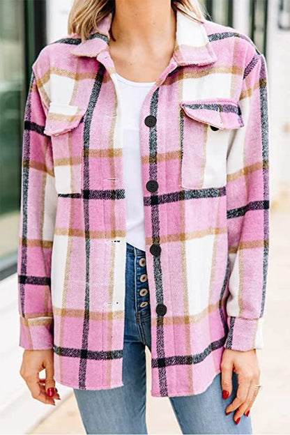 Checkered Plaid Shirt with Button Placket (One Piece)