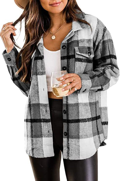 Checkered Plaid Shirt with Button Placket (One Piece)