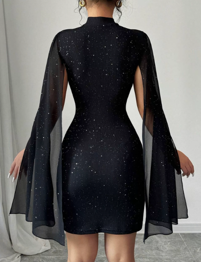 Cape Bodycon Dress with Round Neck