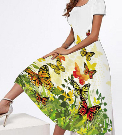 Elegant 3D Long Dress with Floral Print (One Piece)